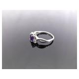 .925 Sterling Silver Amethyst Crystal Ring Size 6