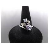 .925 Sterling Silver Art Nouveau Amethyst Crystal Ring Size 6.75