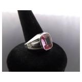 .925 Sterling Silver Pink Sapphire Ring Size 7.5