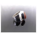 .925 Sterling Silver Red Amber Ring Size 6.5