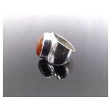 .925 Sterling Silver Red Amber Ring Size 6.5