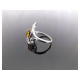 .925 Sterling Silver Amber Cabochon Ring Size 8
