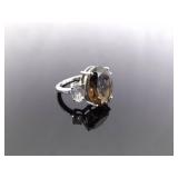 .925 Sterling Silver Smokey Quartz Crystal Ring Size 6