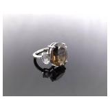 .925 Sterling Silver Smokey Quartz Crystal Ring Size 6