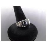 .925 Sterling Silver Inlayed Black Onyx Ring Size 7