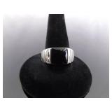 .925 Sterling Silver Inlayed Black Onyx Ring Size 7
