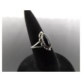 .925 Sterling Silver Black Onyx Cabochon Ring Size 3