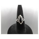 .925 Sterling Silver Black Onyx Cabochon Ring Size 3