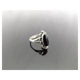 .925 Sterling Silver Black Onyx Cabochon Ring Size 3