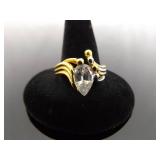 .925 Sterling Silver Marquise Cut Zirconia Vermeil Ring Size 8.75