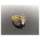 .925 Sterling Silver Marquise Cut Zirconia Vermeil Ring Size 8.75