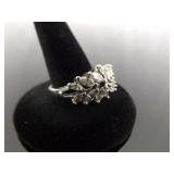 .925 Sterling Silver Stacked Zirconia Flower Ring Size 8