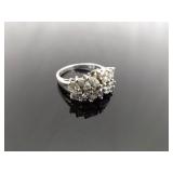 .925 Sterling Silver Stacked Zirconia Flower Ring Size 8
