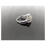 .925 Sterling Silver Stacked Zirconia Flower Ring Size 8
