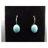 .925 Sterling Silver Sleeping Beauty Turquoise Cabochon Hook Earrings