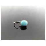 .925 Sterling Silver Sleeping Beauty Turquoise Cabochon Hook Earrings