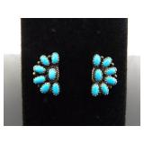 .925 Sterling Silver Signed Sleeping Beauty Turquoise Cabochon Post Earrings