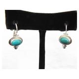 .925 Sterling Silver Turquoise Cabochon Hinged Hook Earrings