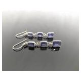 .925 Sterling Silver Tanzanite Dangle Hook Earrings
