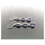 .925 Sterling Silver Tanzanite Dangle Hook Earrings