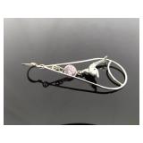 .925 Sterling Silver Pink Sapphire Crystal Dolphin Hoop Dangle Hook Earrings