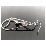 .925 Sterling Silver Pink Sapphire Crystal Dolphin Hoop Dangle Hook Earrings