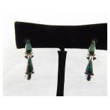 .925 Sterling Silver Malachite Cabochon 3/4 Hoop Post Earrings