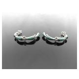 .925 Sterling Silver Malachite Cabochon 3/4 Hoop Post Earrings