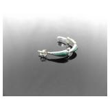 .925 Sterling Silver Malachite Cabochon 3/4 Hoop Post Earrings