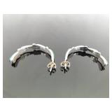 .925 Sterling Silver Malachite Cabochon 3/4 Hoop Post Earrings