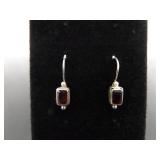 .925 Sterling Silver Garnet Hook Earrings