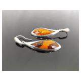 .925 Sterling Silver Dichroic Amber Dangle Hook Earrings