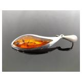 .925 Sterling Silver Dichroic Amber Dangle Hook Earrings