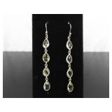 .925 Sterling Silver Peridot Crystal Dangle Hook Earrings