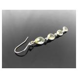 .925 Sterling Silver Peridot Crystal Dangle Hook Earrings