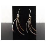 .925 Sterling Silver As New Duo Toned Styled Dangle Hook Earrings