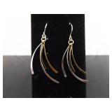 .925 Sterling Silver As New Duo Toned Styled Dangle Hook Earrings