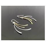 .925 Sterling Silver As New Duo Toned Styled Dangle Hook Earrings