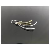 .925 Sterling Silver As New Duo Toned Styled Dangle Hook Earrings