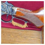 Taylors and Company Cowboy 1873 Winchester RACE Gun, .357 Magnum, Pioneer Action Job Stage 3 Octagon Barrel Rifle, Case Hardening and Leather Attributes