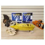 Electric weed eater no battery or charger, sprinkler and 2 Olson band saw blades