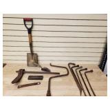 Tools shovel, tire irons ect