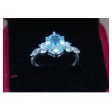 Silver Tone Ring with Blue Stone - Size 7