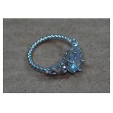 Silver Tone Ring with Blue Stone - Size 7
