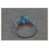 Silver Tone Ring with Blue Stone - Size 7