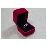 Silver Tone Ring with Red Stone - Size 8