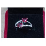 Silver Tone Ring with Red Stone - Size 8