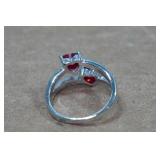 Silver Tone Ring with Red Stone - Size 8