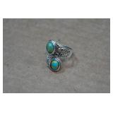 Silver Tone Necklace and Rings with Turquoise Stones