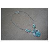 Silver Tone Necklace and Rings with Turquoise Stones